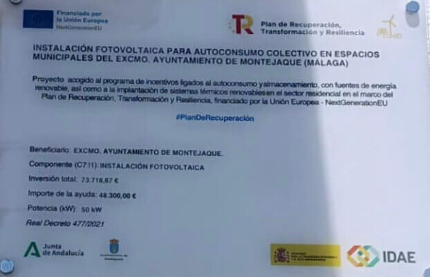 INSTALACION FOTOVOLTAICA PARA AUTOCONSUMO COLECTIVO EN ESPACIOS MUNICIPALES DEL EXCMO. AYUNTAMIENTO DE MONTEJAQUE (MALAGA)