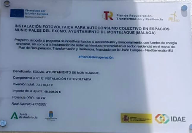 INSTALACION FOTOVOLTAICA PARA AUTOCONSUMO COLECTIVO EN ESPACIOS MUNICIPALES DEL EXCMO. AYUNTAMIENTO DE MONTEJAQUE (MALAGA)